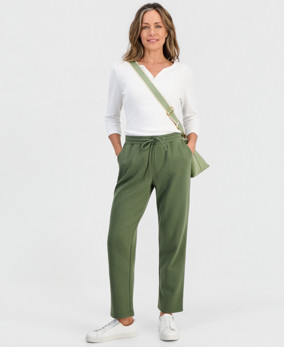 Style & Co Petite Cotton Fleece Drawstring Sweatpants, Created For Macy's In Leafy Clover