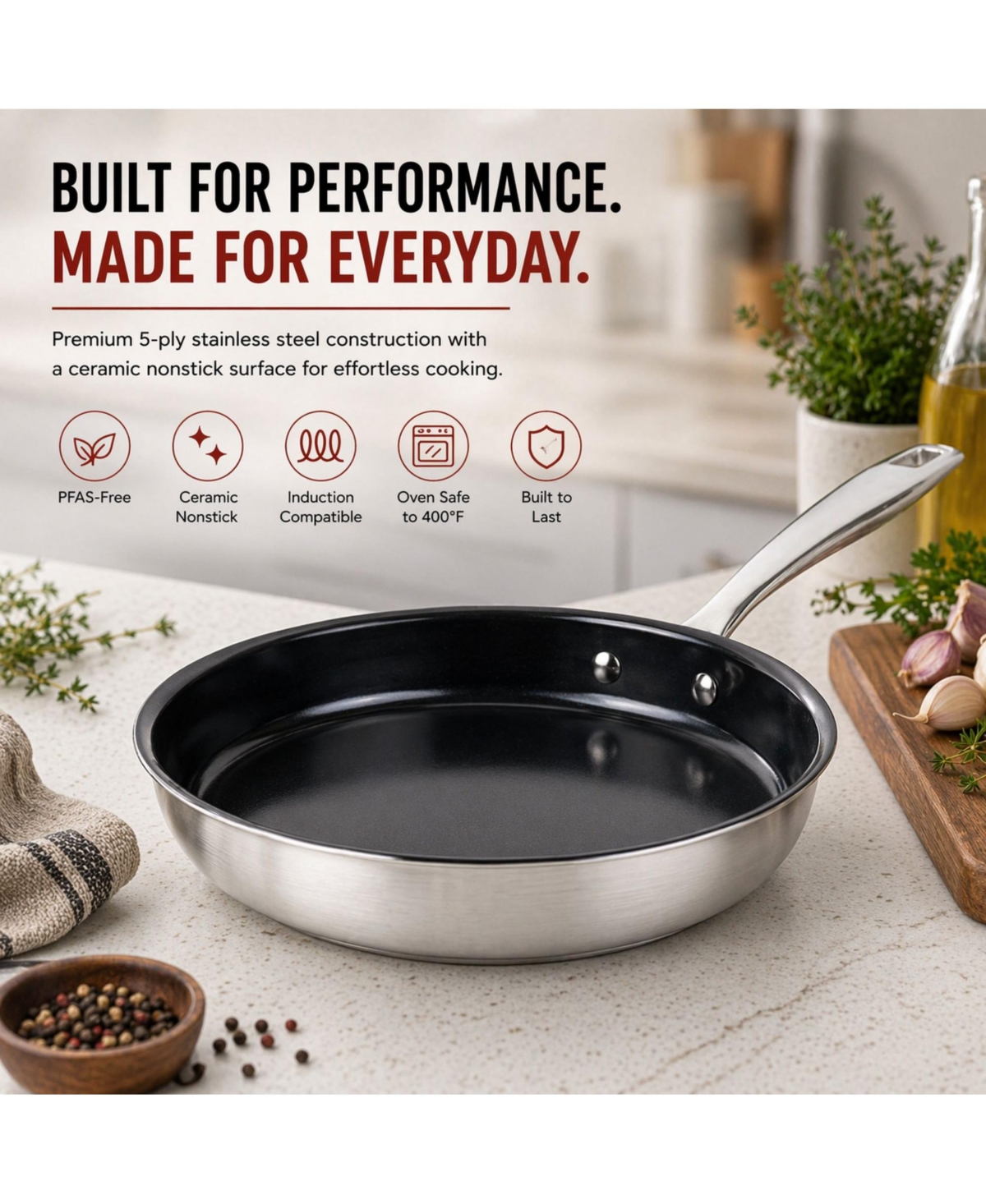 Alva Maestro Nonstick Stainless Steel Frying Pan – 5-Ply