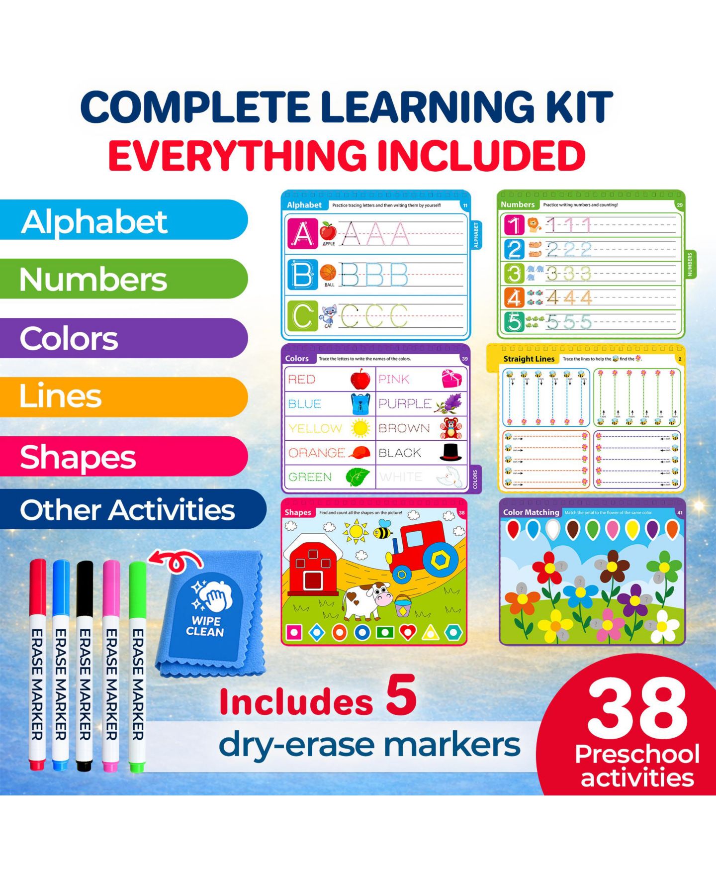 Детские игрушки Quokka Tracing Books for Kids Ages 3-5 - Dry Erase Activity Books for Kids Ages 3-5 - Writing Practice Workbook with Markers — фото 2