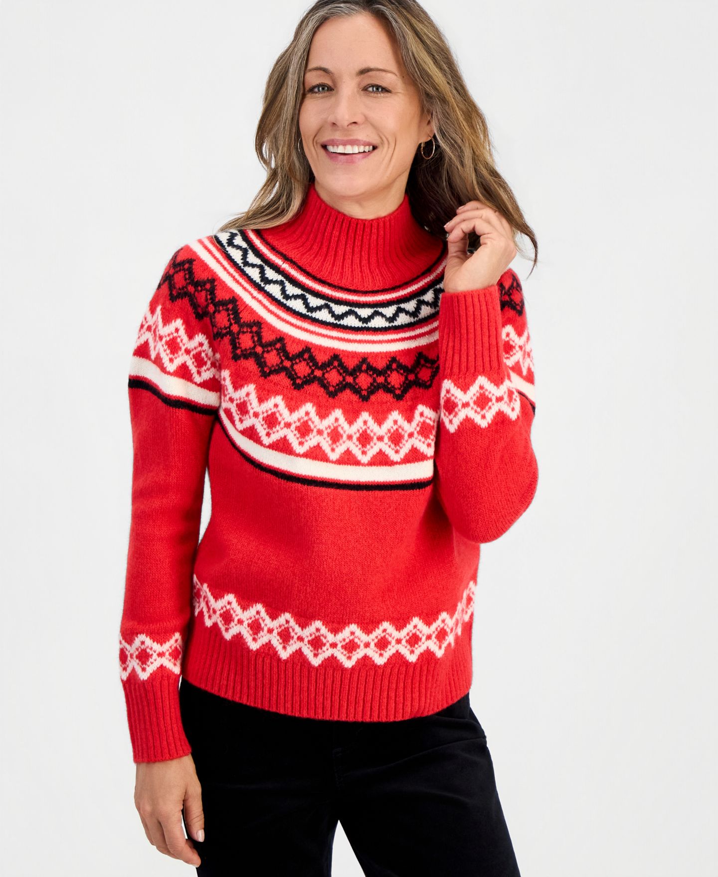 Женский свитер Style & Co Petite Fair Isle Mockneck, цвет: Комбинированный — фото 1