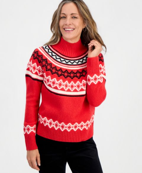 Женский свитер Style & Co Petite Fair Isle Mockneck, цвет: Комбинированный