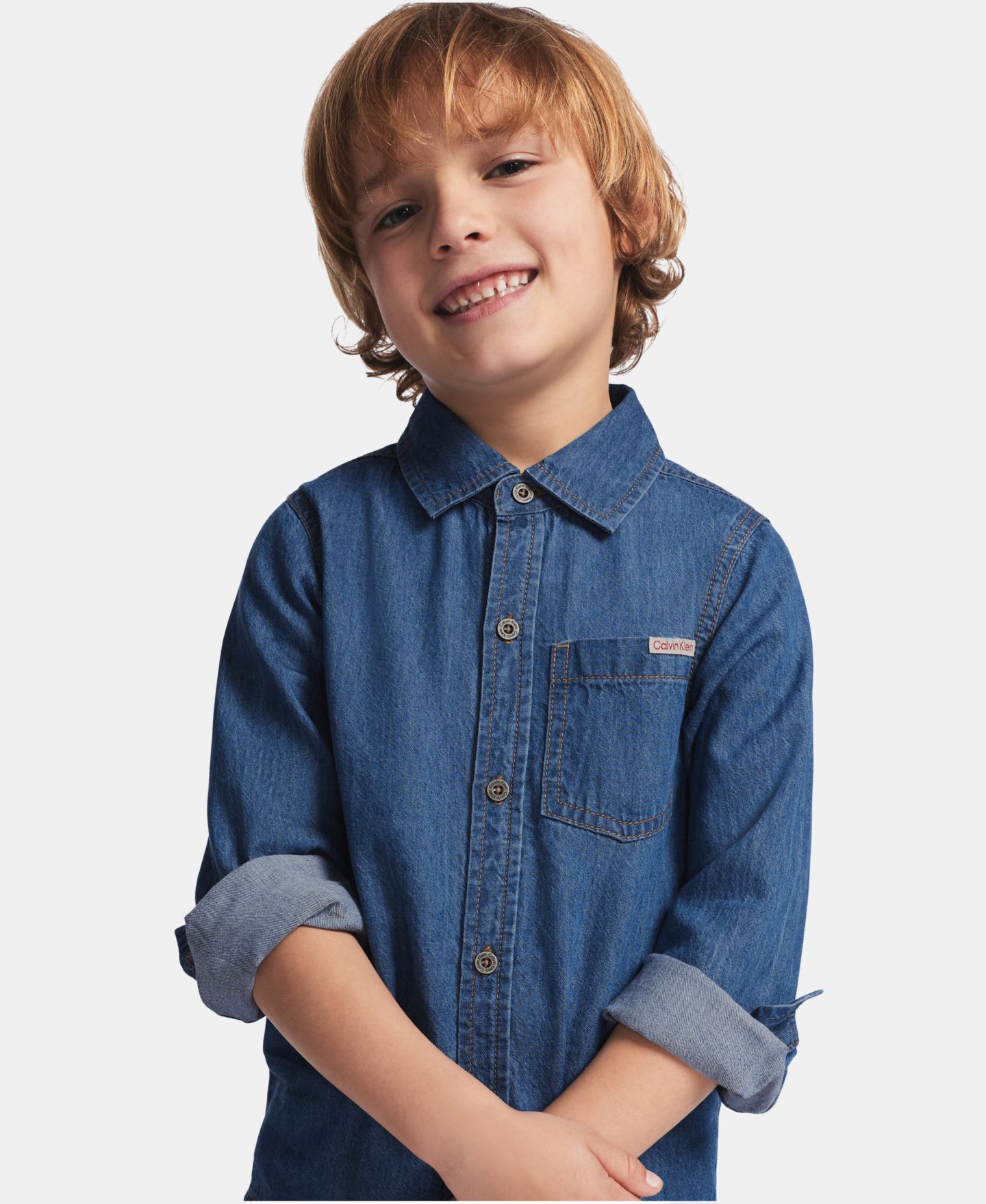 Детский комплект Calvin Klein: рубашка с длинным рукавом и брюки, 2T-7, цвет: Джинсовый — фото 4