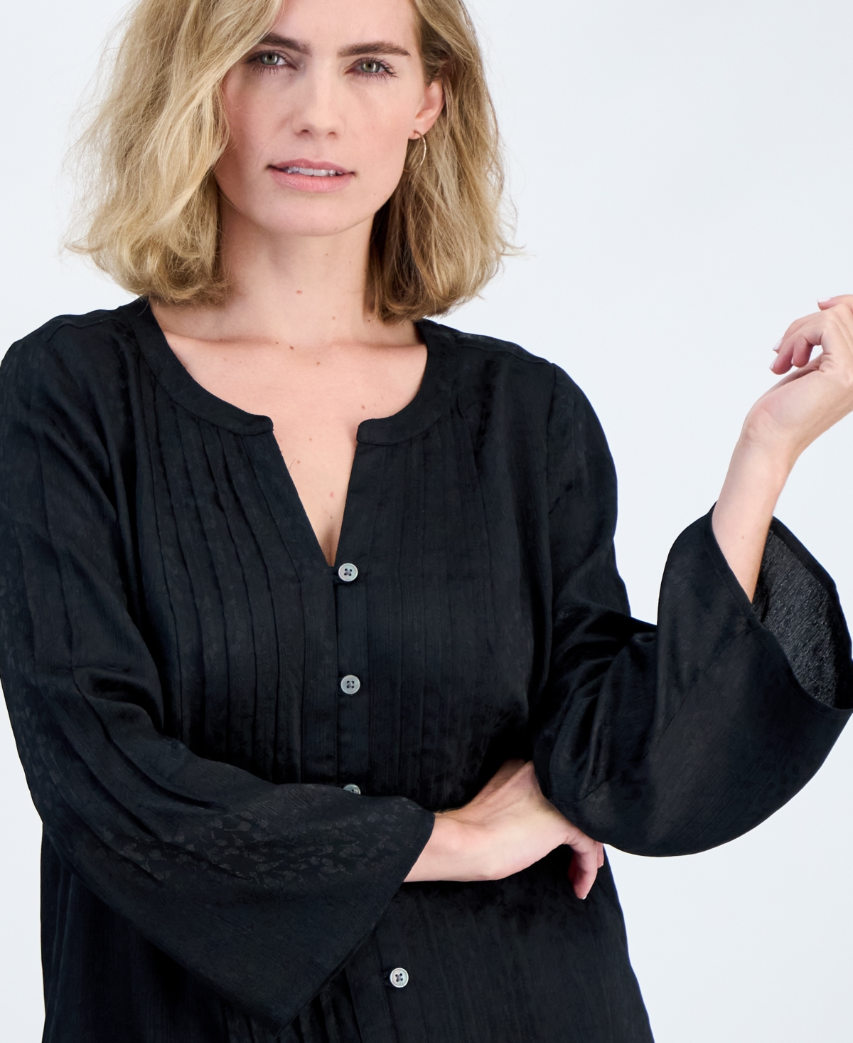 Style & Co Petite Y-Neck Long Bell-Sleeve Blouse, Macy's Exclusive