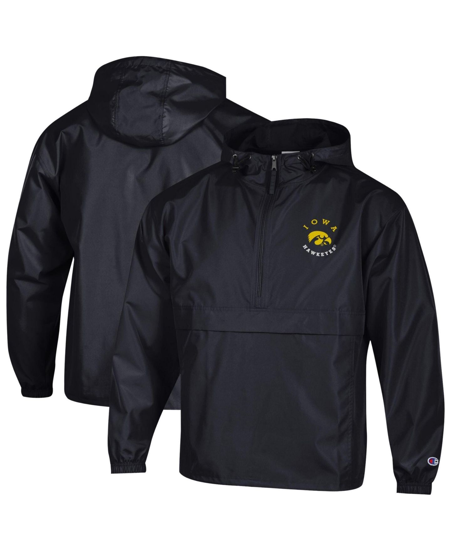 Мужская куртка Champion Black Iowa Hawkeyes Packable Hooded Windbreaker Half-Zip — фото 1