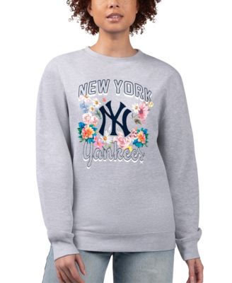 Women's Heather Gray New York Yankees Flowers Graphic Pullover Sweatshirt