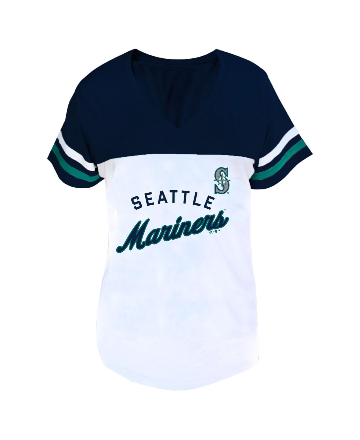 Женская футболка Fanatics Profile White/Navy Seattle Mariners Plus Size Two-Stripe V-Neck — фото 3