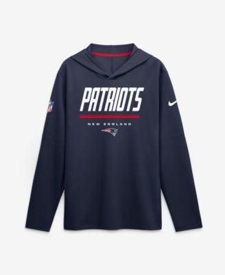 Men's Navy New England Patriots Sideline Lightweight Long Sleeve Hooded Dri-FIT T-Shirt
