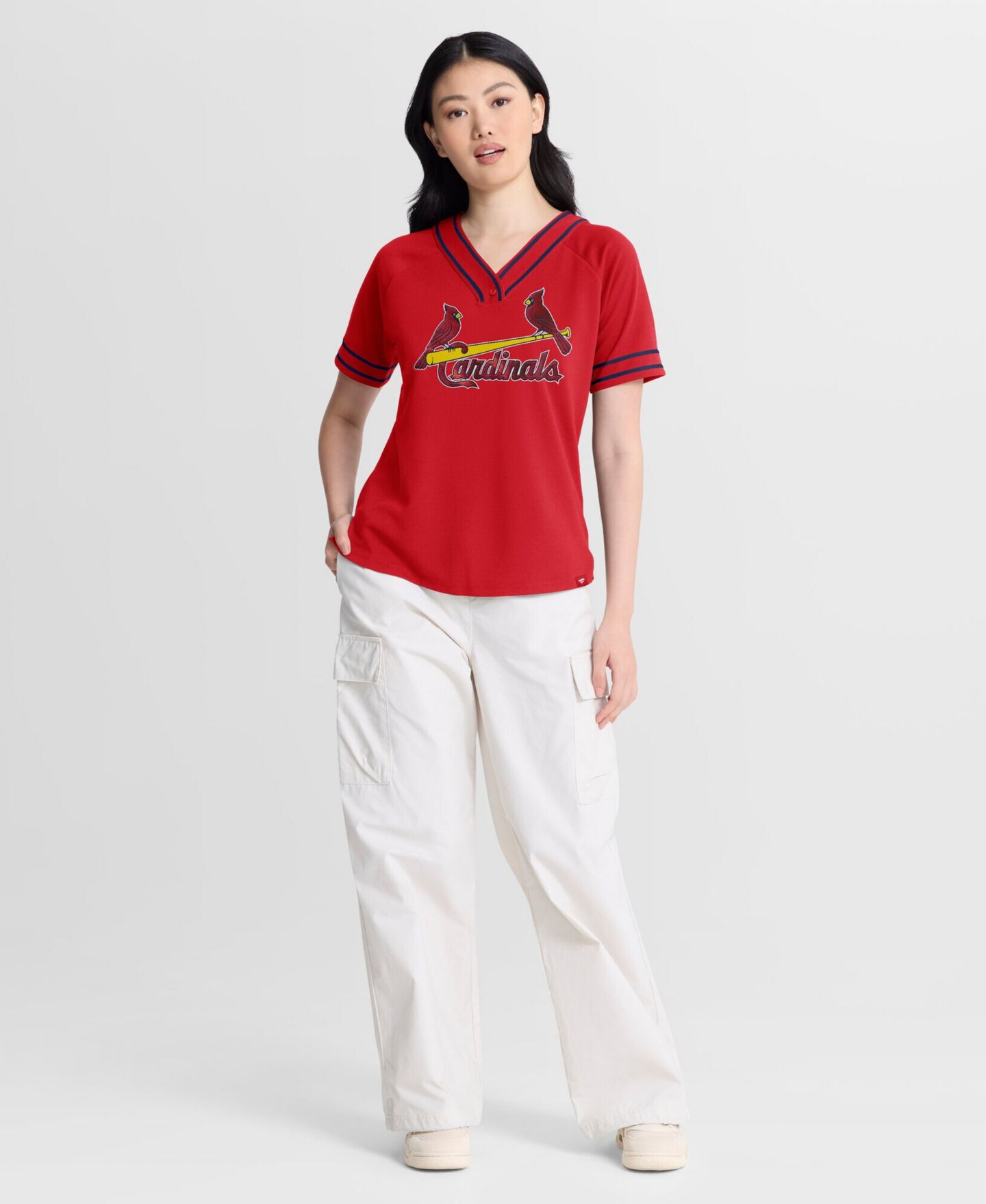 Женская футболка Fanatics Red St. Louis Cardinals Diva Race Ahead Raglan V-Neck — фото 5