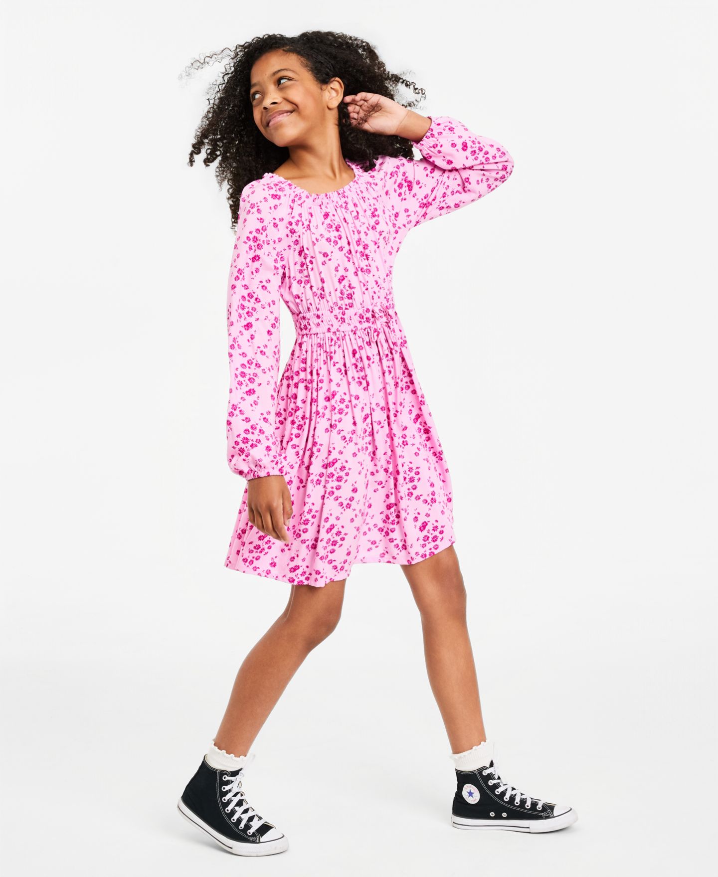 Платье Epic Threads Long-Sleeve Floral-Print Dress для девочек, цвет: Bonbon — фото 2