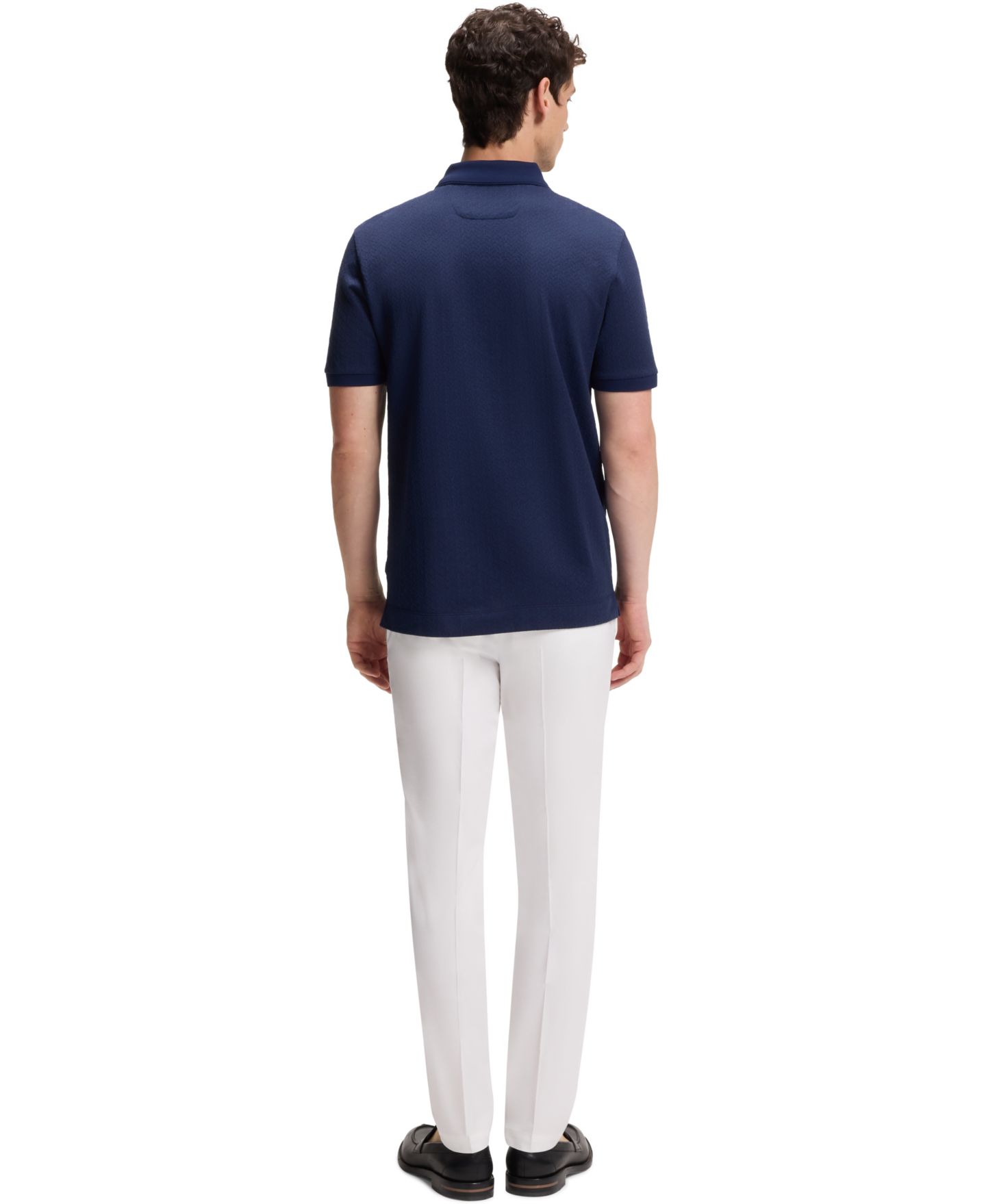 Мужское поло Hugo Boss Cotton-Silk Jacquard Regular-Fit Polo Shirt, цвет: Синий — фото 3