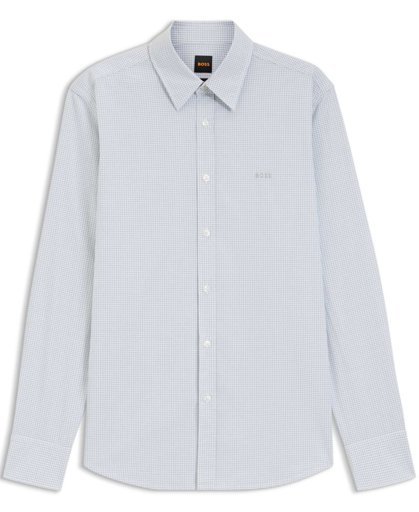 Мужская рубашка Hugo Boss Stretch-Cotton Dobby Regular-Fit Dress Shirt, цвет: Тёмный синий — фото 6