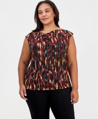 Plus Size Cowl Neck Cap Sleeve Draped Front Blouse