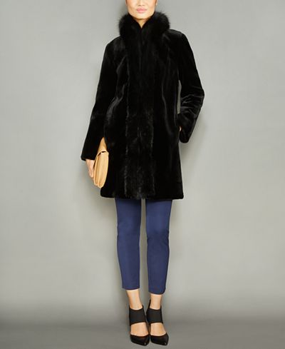 The Fur Vault Fox-Fur-Trim Mink Fur Coat