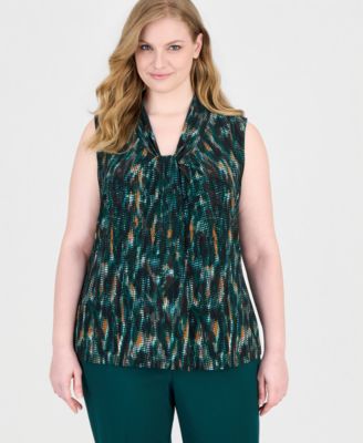 Plus Size Knot Front Printed Blouse