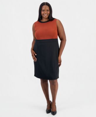 Plus Size Contrast Bodice Sheath Sleeveless Dress