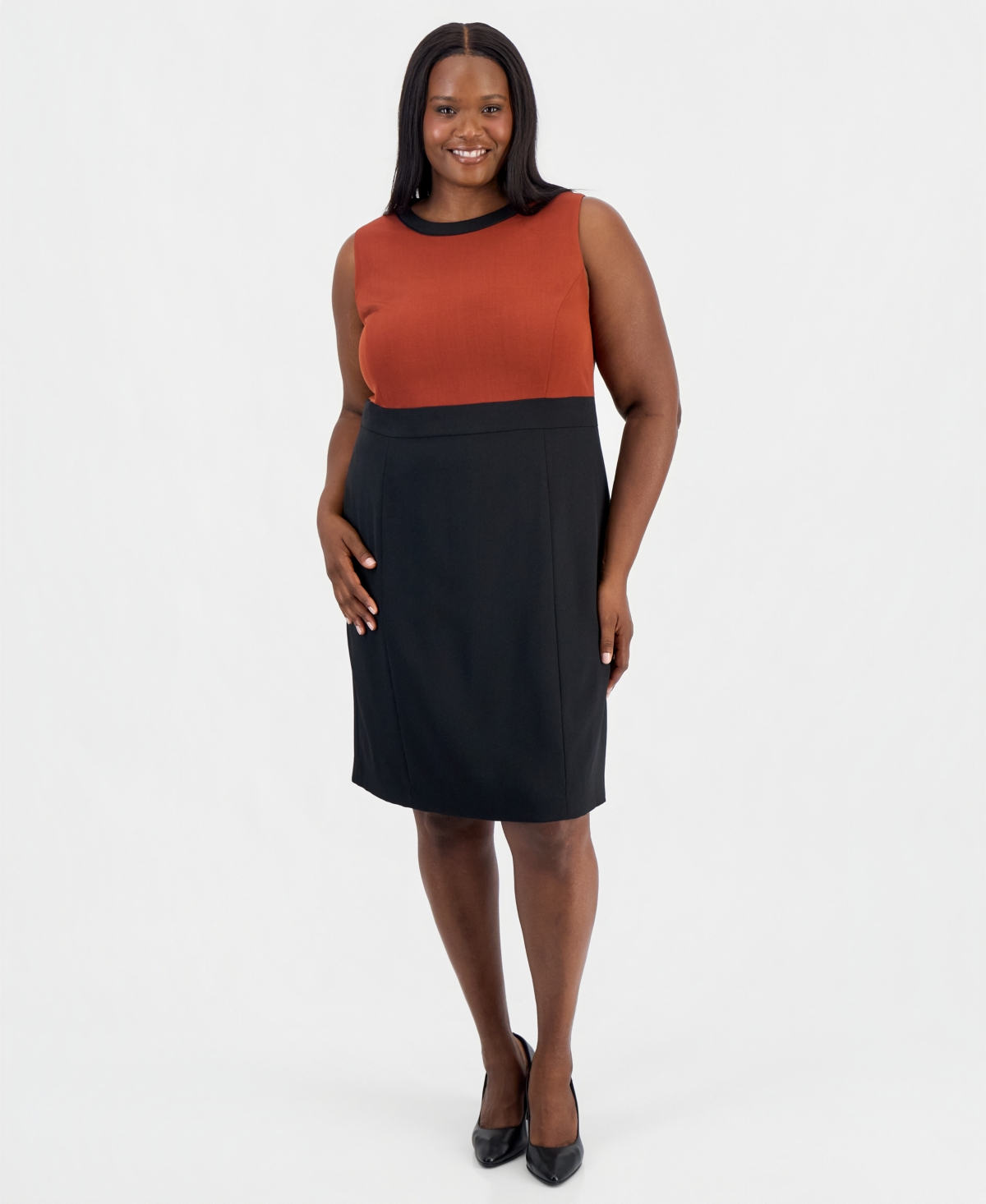 Kasper Plus Contrast Bodice Sheath Sleeveless Dress