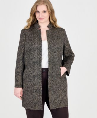 Plus Size Stand Collar Topperknit Mid-Length Jacket
