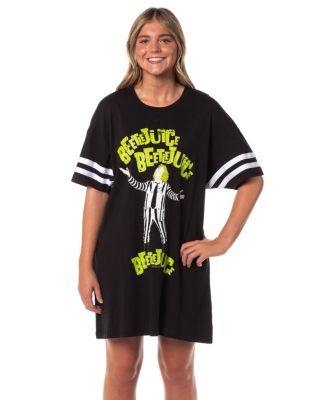 Women's Beetlejuice Halloween Movie Nightgown Pajama Shirt Dress For Adults