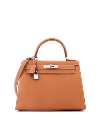 Kelly 28 Handbag Brown Epsom with Palladium Hardware