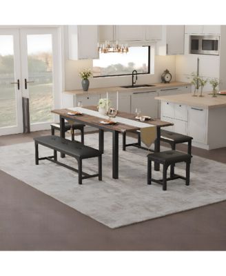 Extendable Rectangular Dining Table, Water Resistant Engineered Wood Table with Metal Legs, Easy Assembly Stylish Home Dining Furniture
