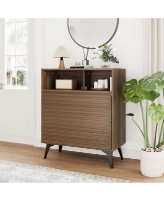 Fluted Storage Cabinet Farmhouse Buffet Sideboard with Metal Legs and Adjustable Shelves for Living Room, Kitchen, Entryway