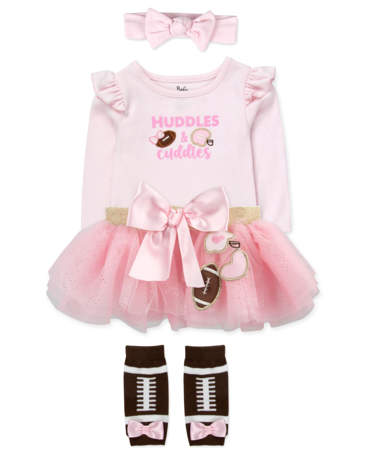 Комплекты Baby Essentials Huddles and Cuddles Bodysuit, Skirts, Leg Warmers and Headband, 4-Piece Set для девочек-малышей, цвет: Розовый — фото 2