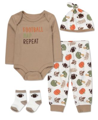 Baby Boys' Football Nap Repeat Bodysuit, Jogger Pants, Socks and Beanie, 4-Piece Set