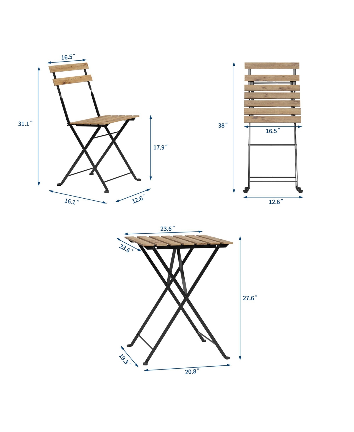 homfan Bistro Table and Chairs Set of 2, 3-Pieces Patio Bistro Set, Folding Design, No Assembly Need, Outdoor/Indoor Outdoor Patio Furniture Set