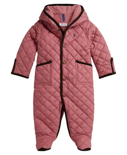 Детский цельный зимний комбинезон Polo Ralph Lauren с капюшоном, цвет: Холщовый розовый