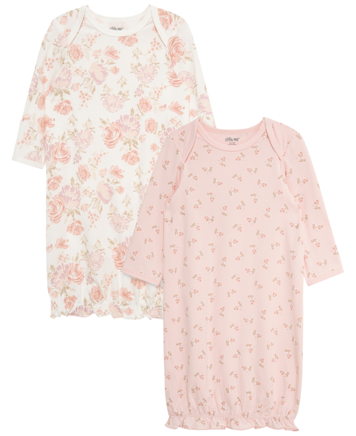 Little Me Baby Girls' Long-Sleeve Floral Sleeper Gowns, 2-Pack - Pink Floral