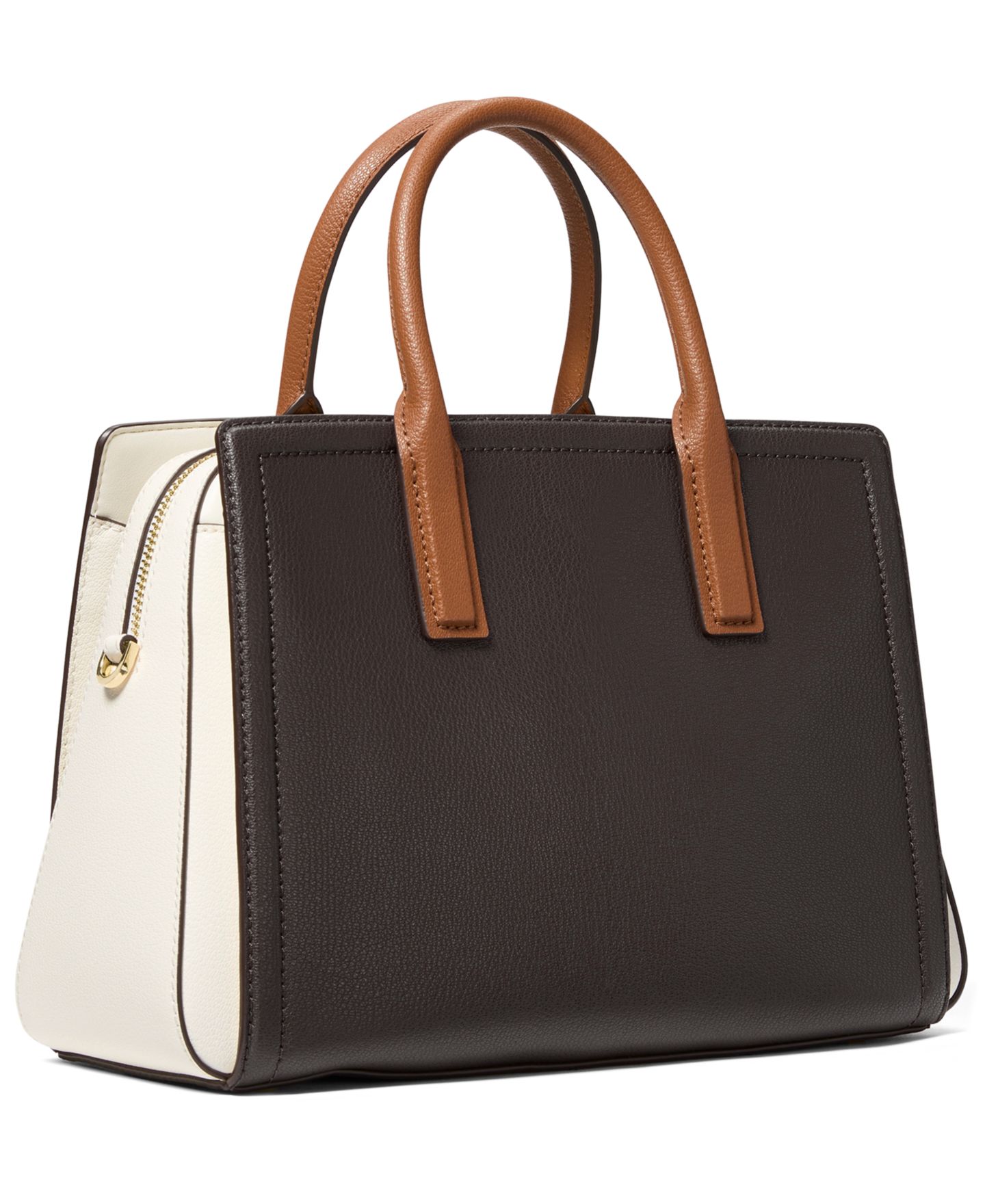 Женская сумка Michael Kors Laila Medium Color-Block Leather Satchel Handbag, цвет: Шоколадный / Карамельный — фото 3