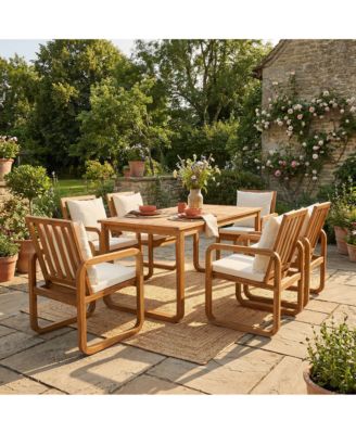 7 Pieces Patio Dining Set, Solid Wood Outdoor Table and 6 Chairs with Removable Cushions, Outdoor Furniture for Garden
