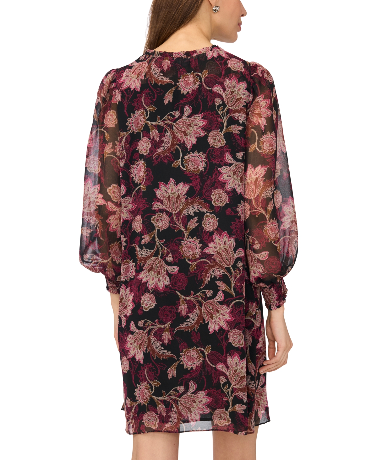 Msk Women's Smocked Yoke Ruffle Neck Dress