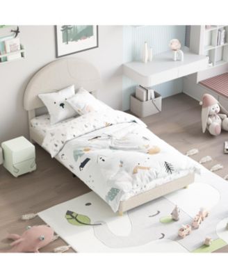 Twin Modern Kids Bed Frame with Arch Boucle Upholstered Headboard, Sturdy Wooden Slats, Noise Free, No Box Seasonal Needed, Easy Assembly