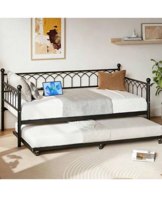 Twin Size Daybed with Trundle, Black Metal Sofa Bed Frame with Steel Slat Support and 350 Lb Capacity for Living Room or Bedroom