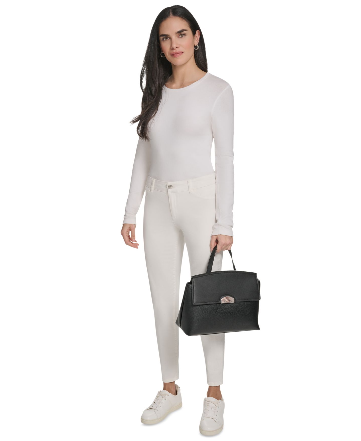 Женская сумка Calvin Klein Arabella Medium Satchel Handbag, цвет: Чёрный / Серебряный — фото 8