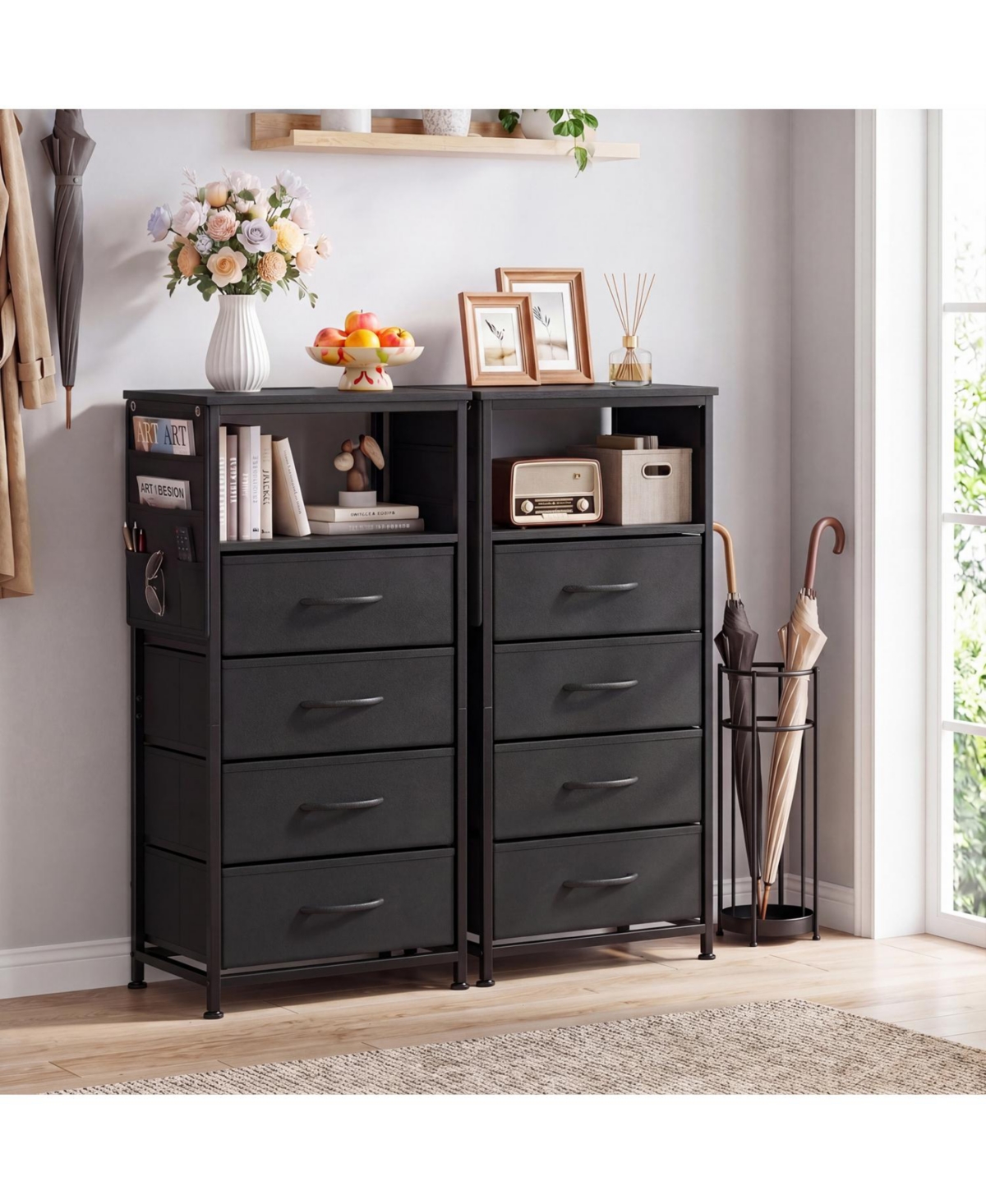 Slickblue Modern Nightstand 34" with Charging Station and Storage