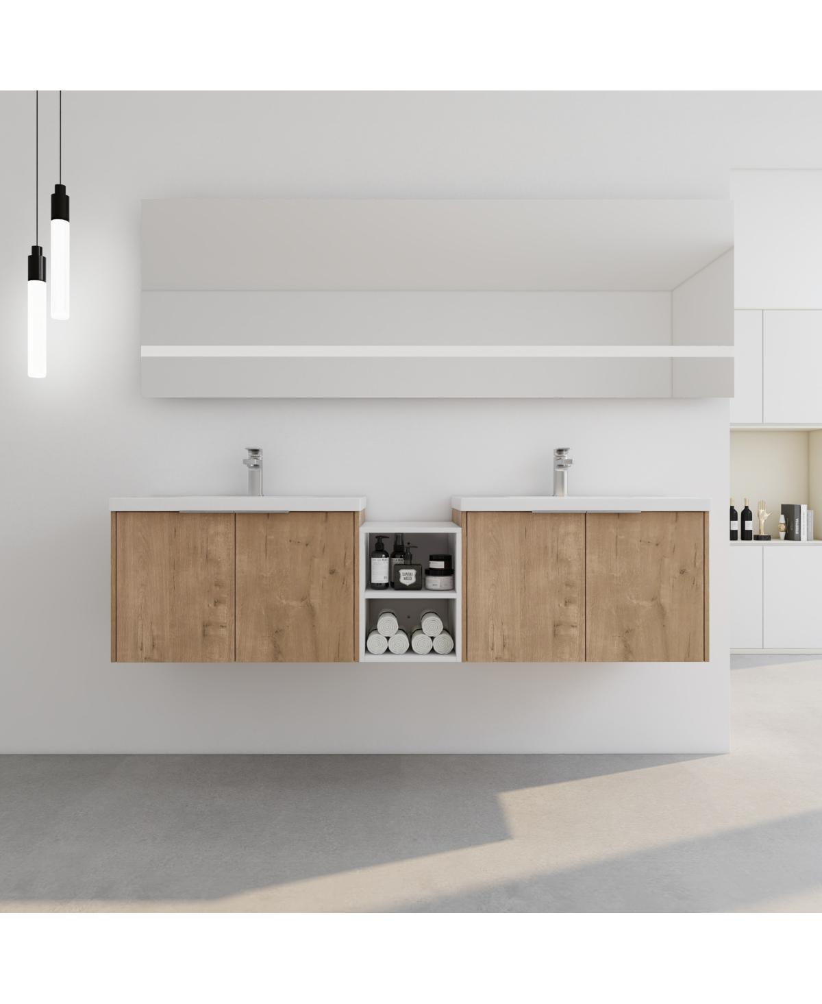 Sillysis Inch Wall Mounted Double Bathroom Vanity with Resin Sinks