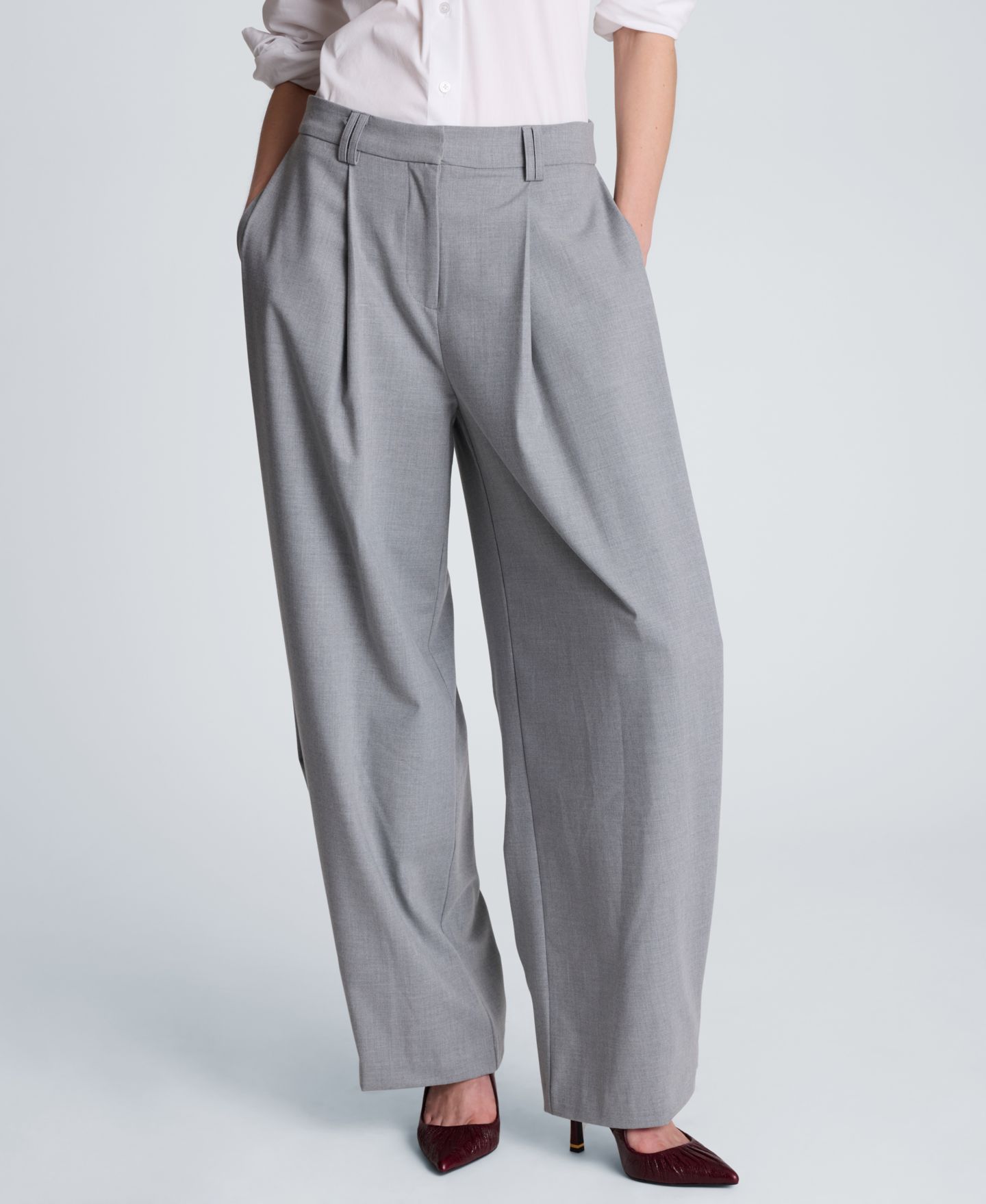 Женские брюки Kenneth Cole High-Rise Accordion Side-Pleat Wide-Leg, цвет: Туманный меланжевый — фото 2