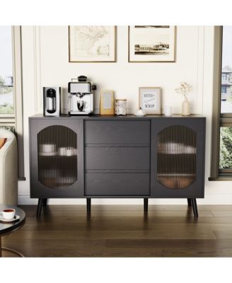 52.7'' Buffet Cabinet with 2 Fluted Glass Doors, 3 Drawers and Adjustable Shelves, Storage Sideboard for Kitchen, Dining Room or Living Room