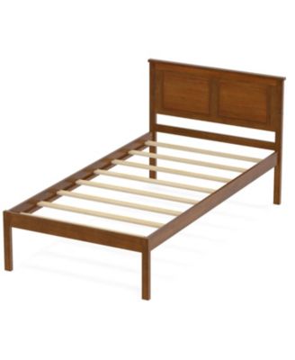 Wooden Farmhouse Bed Frame with Platform and Headboard