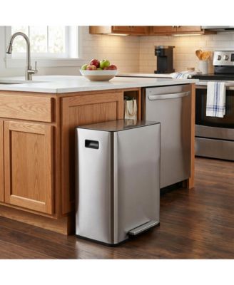 16-Gallon Stainless Steel Dual-Compartment Step Trash Can, 60-Liter Waste Sorting Bin with Removable Buckets and Soft-Close Lid