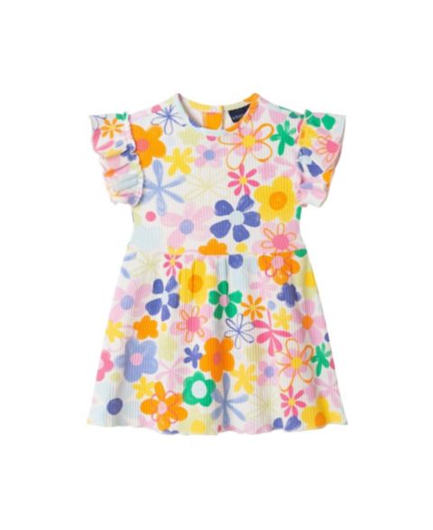 Платье Andy & Evan (Size 3-6M to 18-24M)) Floral Printed Rib Dress для девочек-малышей, цвет: Белый с принтом