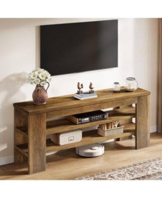 47" TV Stand for TVs up to 55 Inches, Farmhouse Entertainment Center with 3-Tier Open Storage Shelves, Media Console Cabinet