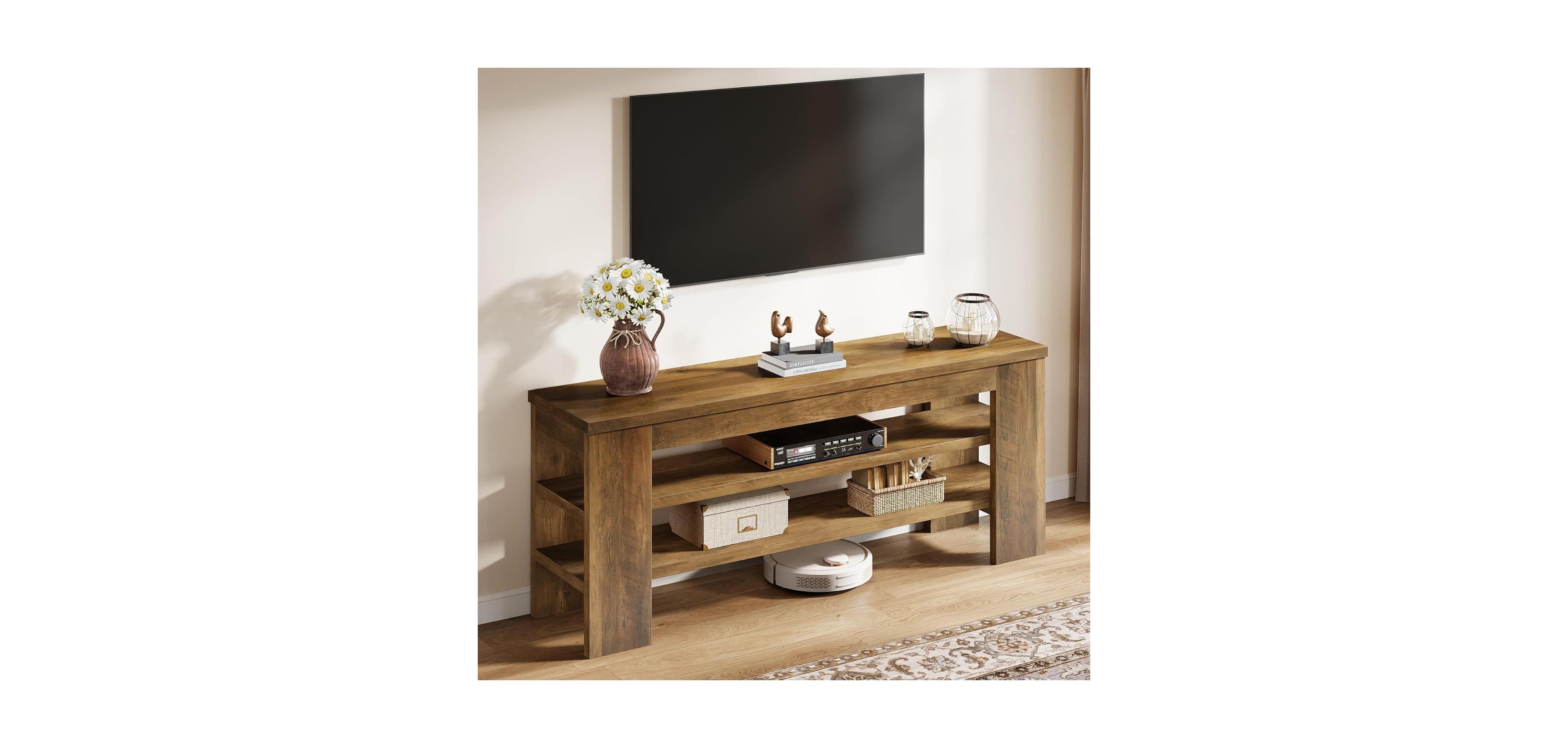 Tribesigns 47" Tv Stand for TVs up to 55 Inches, Farmhouse Entertainment Center with 3-Tier Open Storage Shelves, Media Console Cabinet