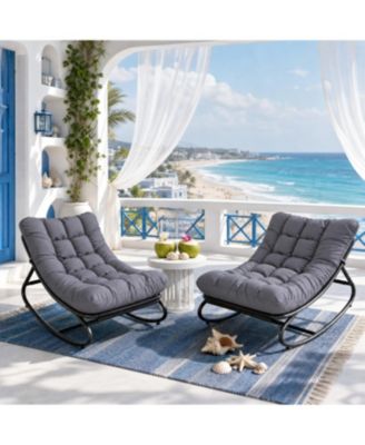 Set of 2 Papasan Rocking Chairs, 30 Inch Oversized Egg Rocking Chair with 450 Lb Capacity for Patio or Living Room