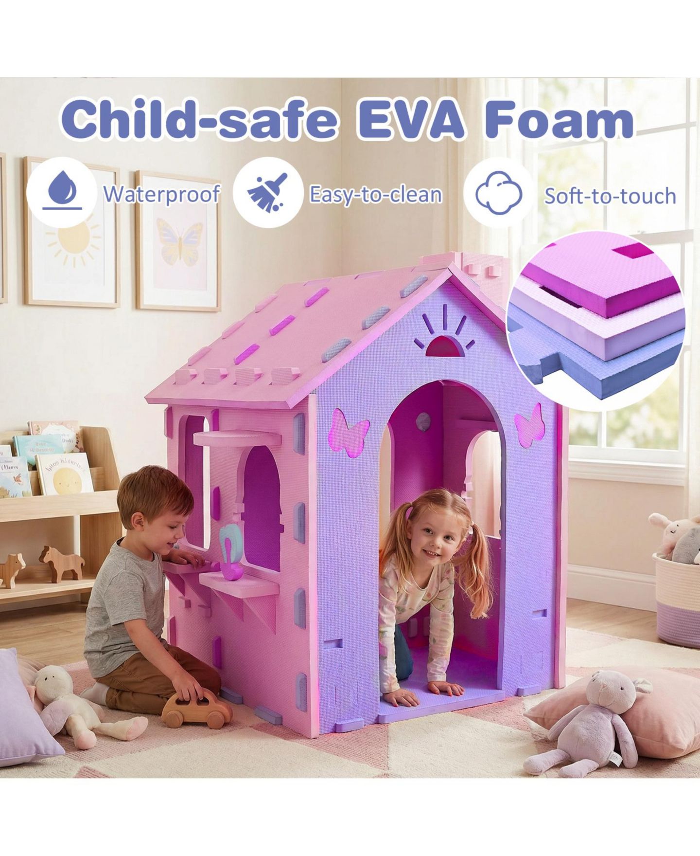 Детская игрушка Mecale Cottage Indoor EVA Foam Playhouse, Ages 18 Months+, цвет: Розовый фиолетовый — фото 7