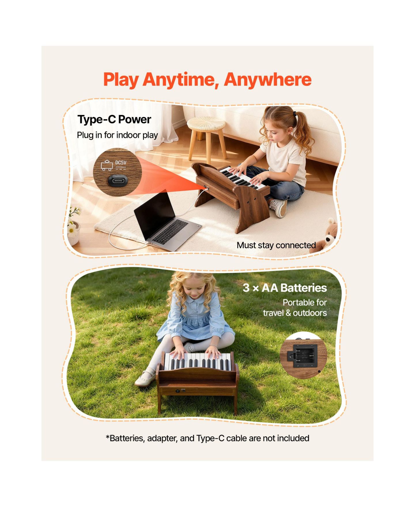 Детские игрушки Mecale 25 Key Wooden Piano with Music Stand, 2-Piece Musical Toy, Ages 3+, цвет: Коричневый — фото 6