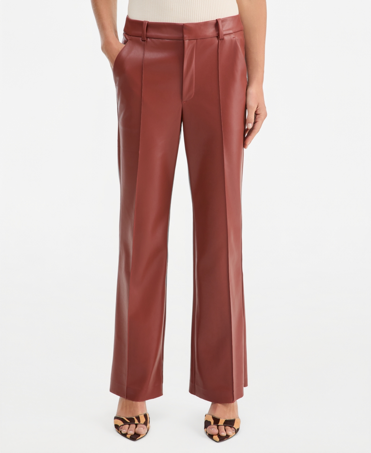 Inc International Concepts Women's Faux Leather High-rise Bootcut Pants, Macy's Exclusive In Cherry Mahogany