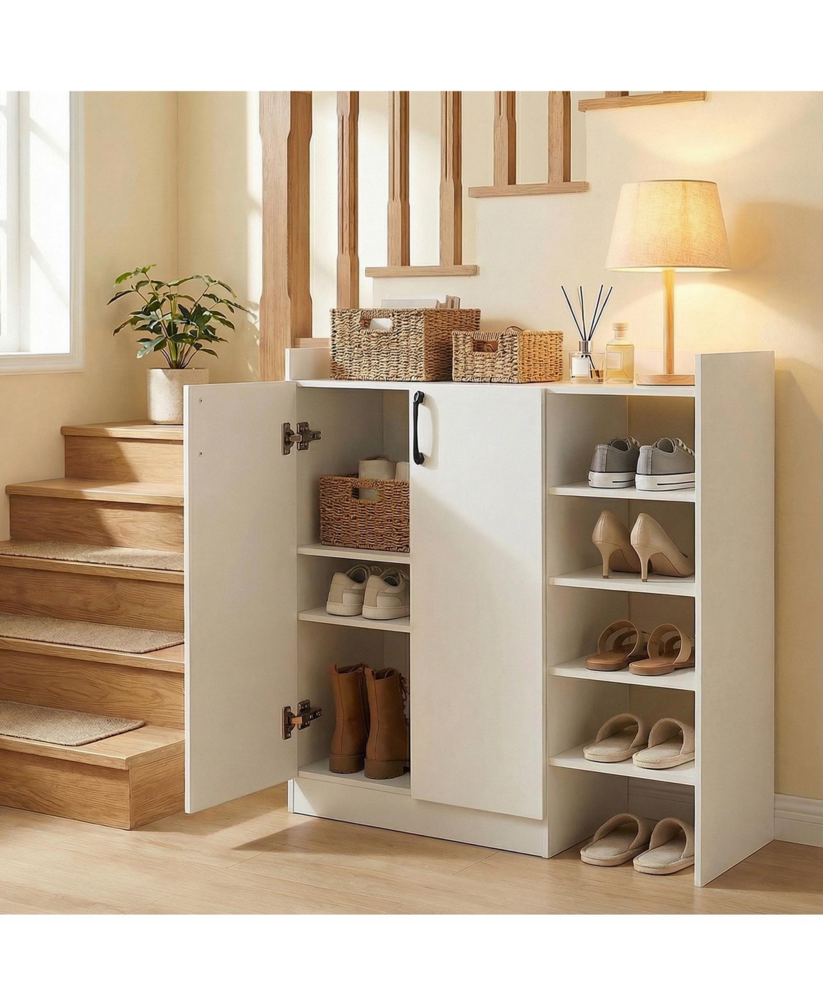 Slickblue Entryway Shoe Cabinet with 2 Doors and Adjustable Inner Storage Shelves